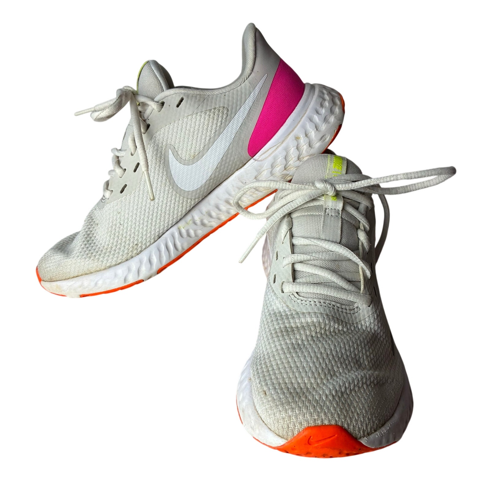 Nike Revolution 5 Running Shoes Women's 7 Gray Pink Orange Neon Sporty Gym